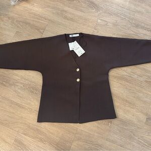 Zara Deep Brown Cardigan with Gold Button